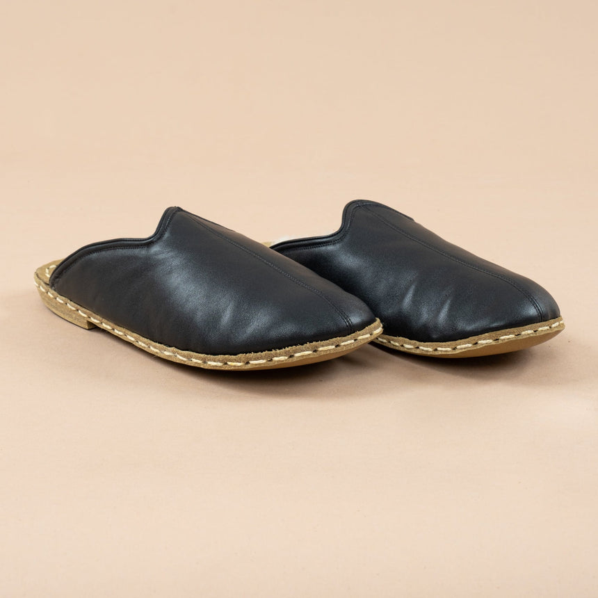 Erkek Siyah Barefoot Kürklü Terlik