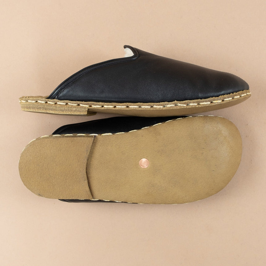 Erkek Siyah Barefoot Kürklü Terlik