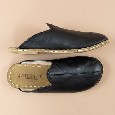 Men's Leather Black Barefoot Slippers