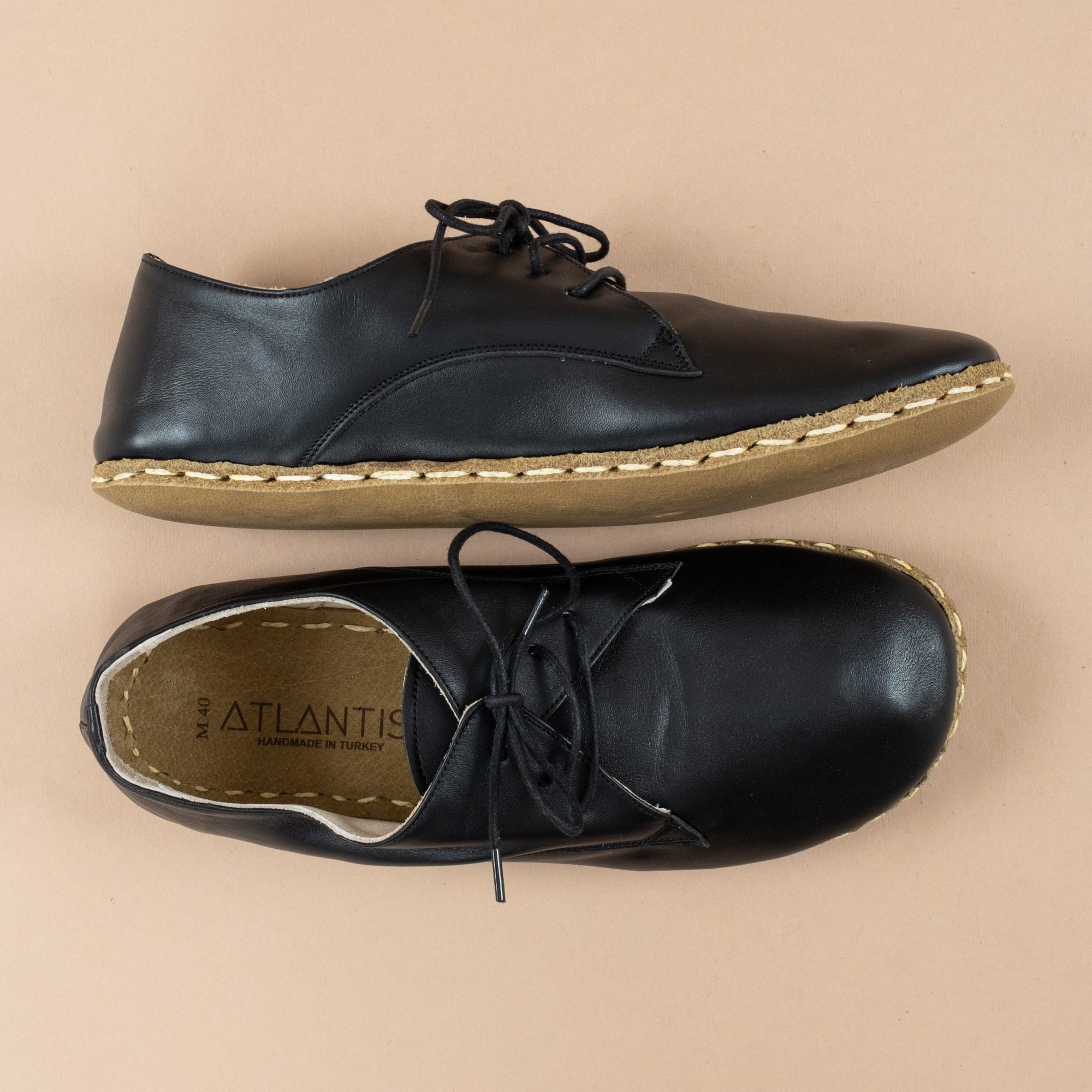 Men's Black Oxford Shoes - Turkish Handmade Barefoot Shoes