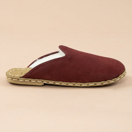 Erkek Bordo Barefoot Kürklü Terlik