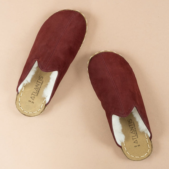 Erkek Bordo Barefoot Kürklü Terlik