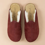 Erkek Bordo Barefoot Kürklü Terlik
