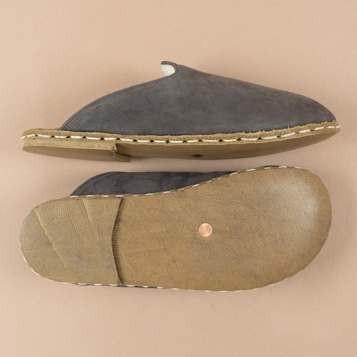 Men's Gray Barefoot Shearlings - Turkish Wide Slippers for Men ...