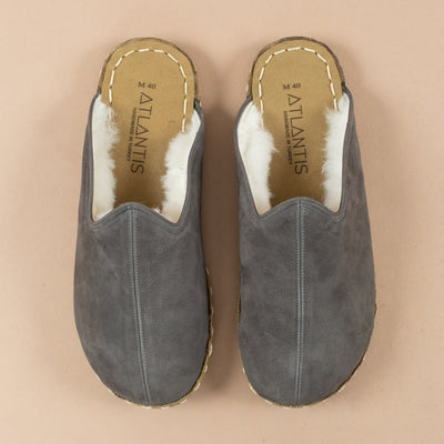 Women's Gray Leather Barefoot Shearlings Slippers