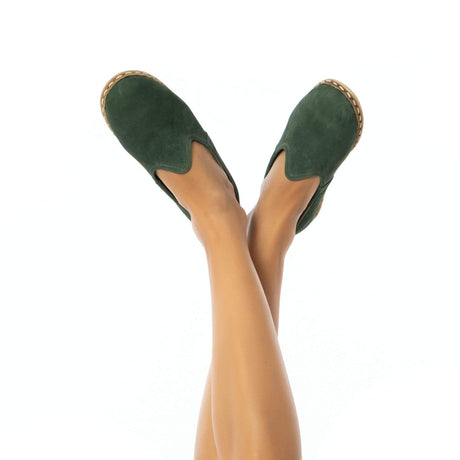 Grüne Nubukleder-Slip-On-Schuhe für Damen