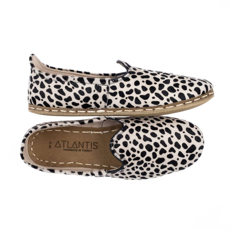 Women's Black Dots Leather Slip On Shoes