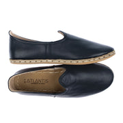 Women's Black Leather Slip On Shoes
