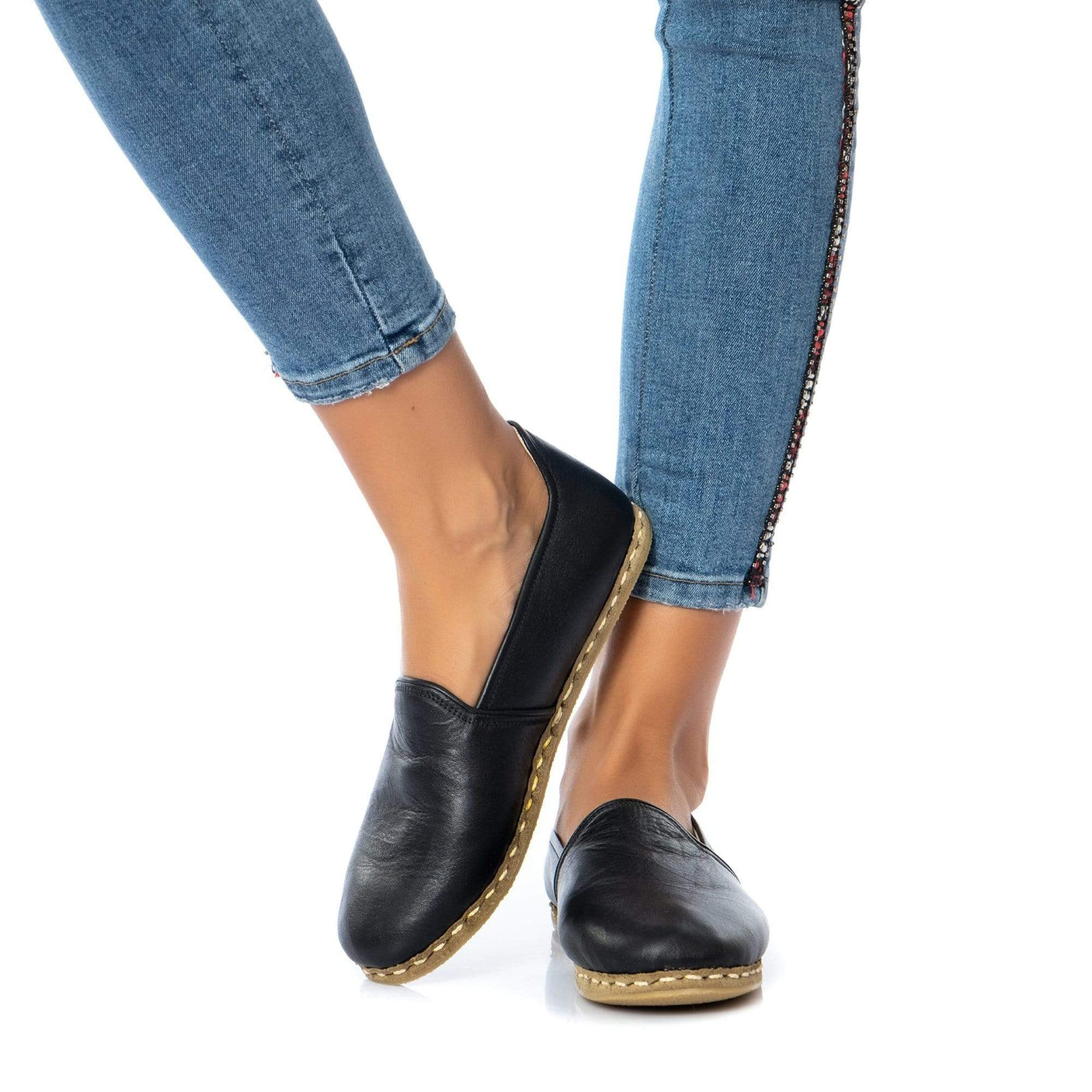 Women's Wrinkled Black Slip On Shoes