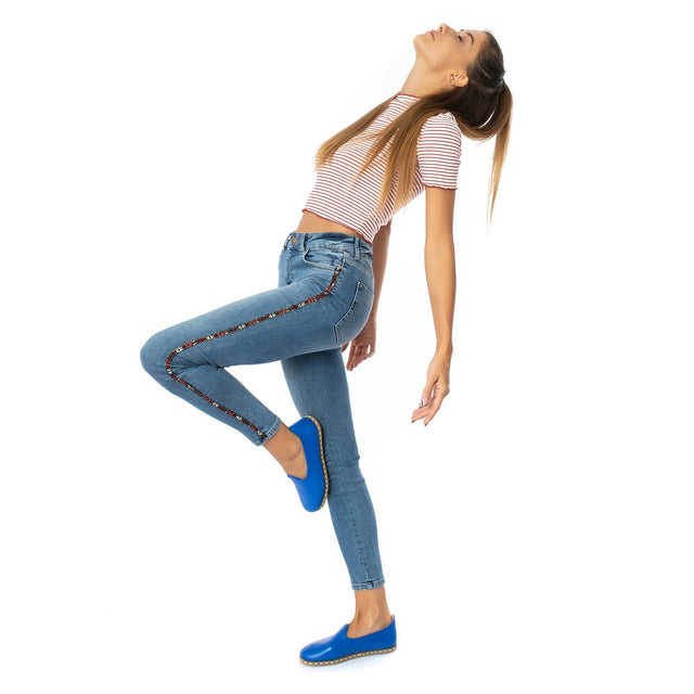 Blaue Slip-On-Schuhe für Damen
