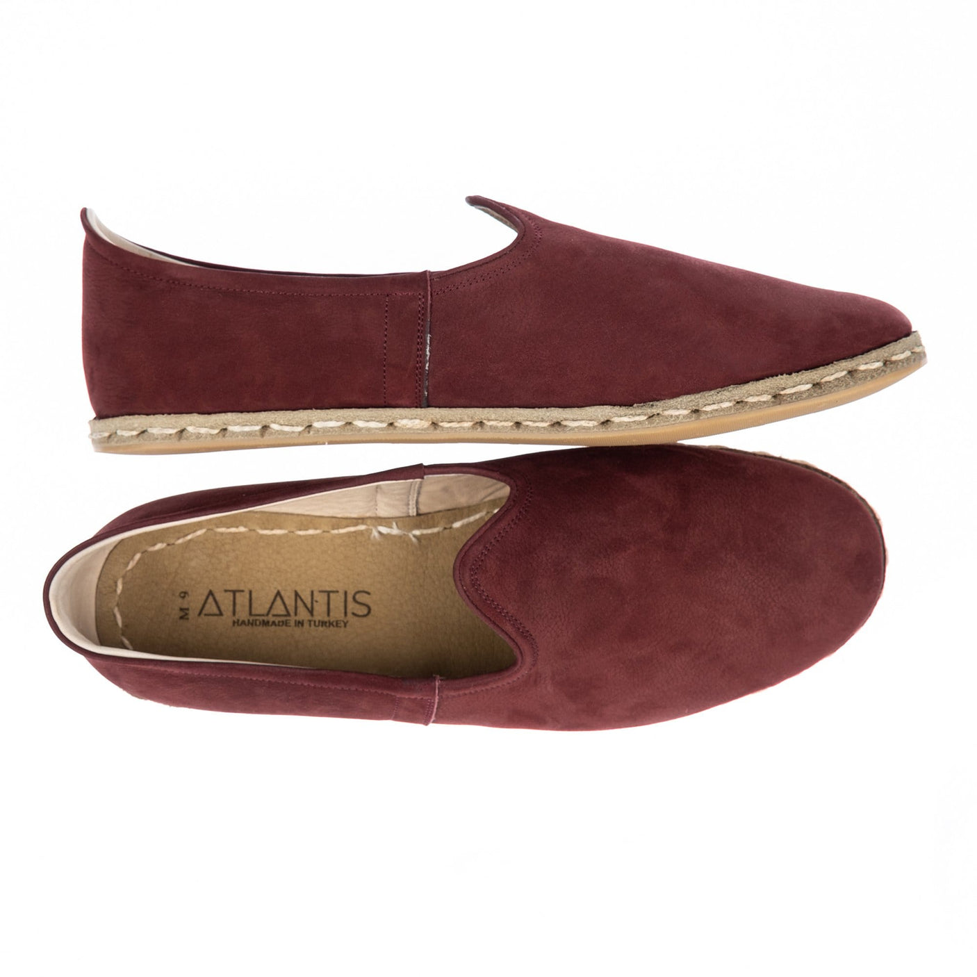 Women's Burgundy Leather Slip On Shoes