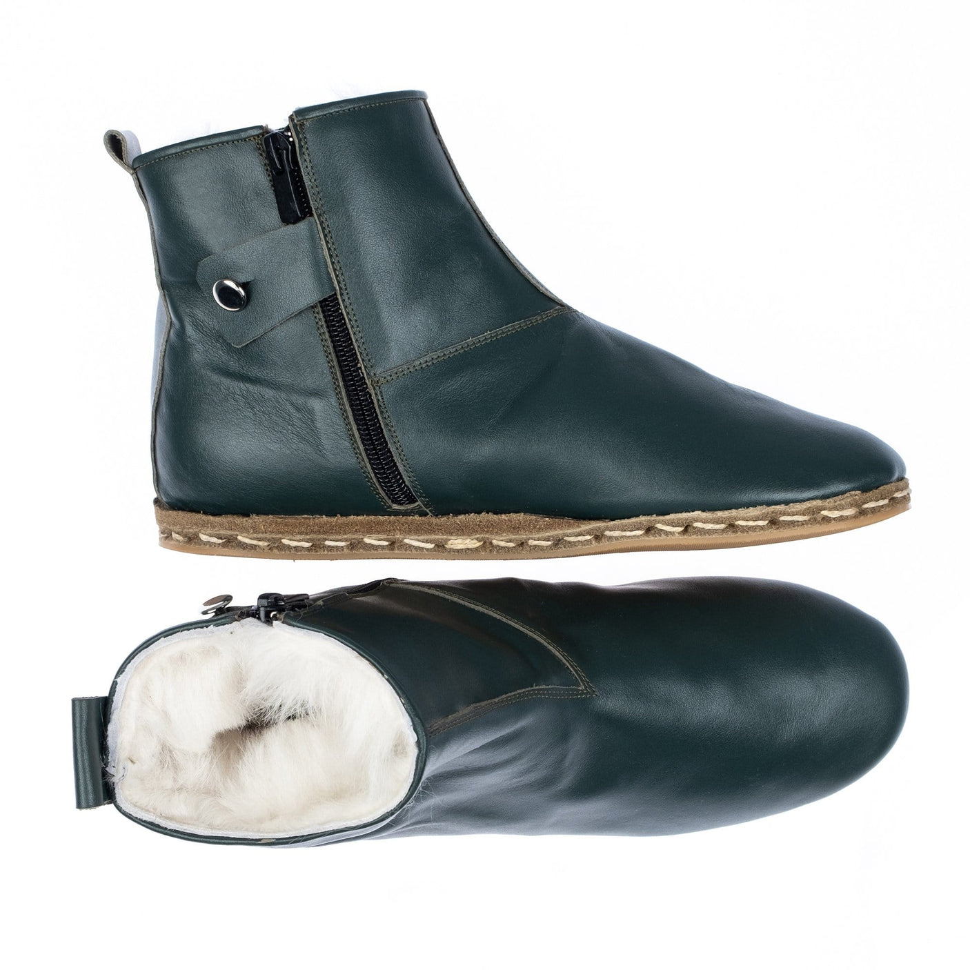 Men's Leather Green Shearling Boots