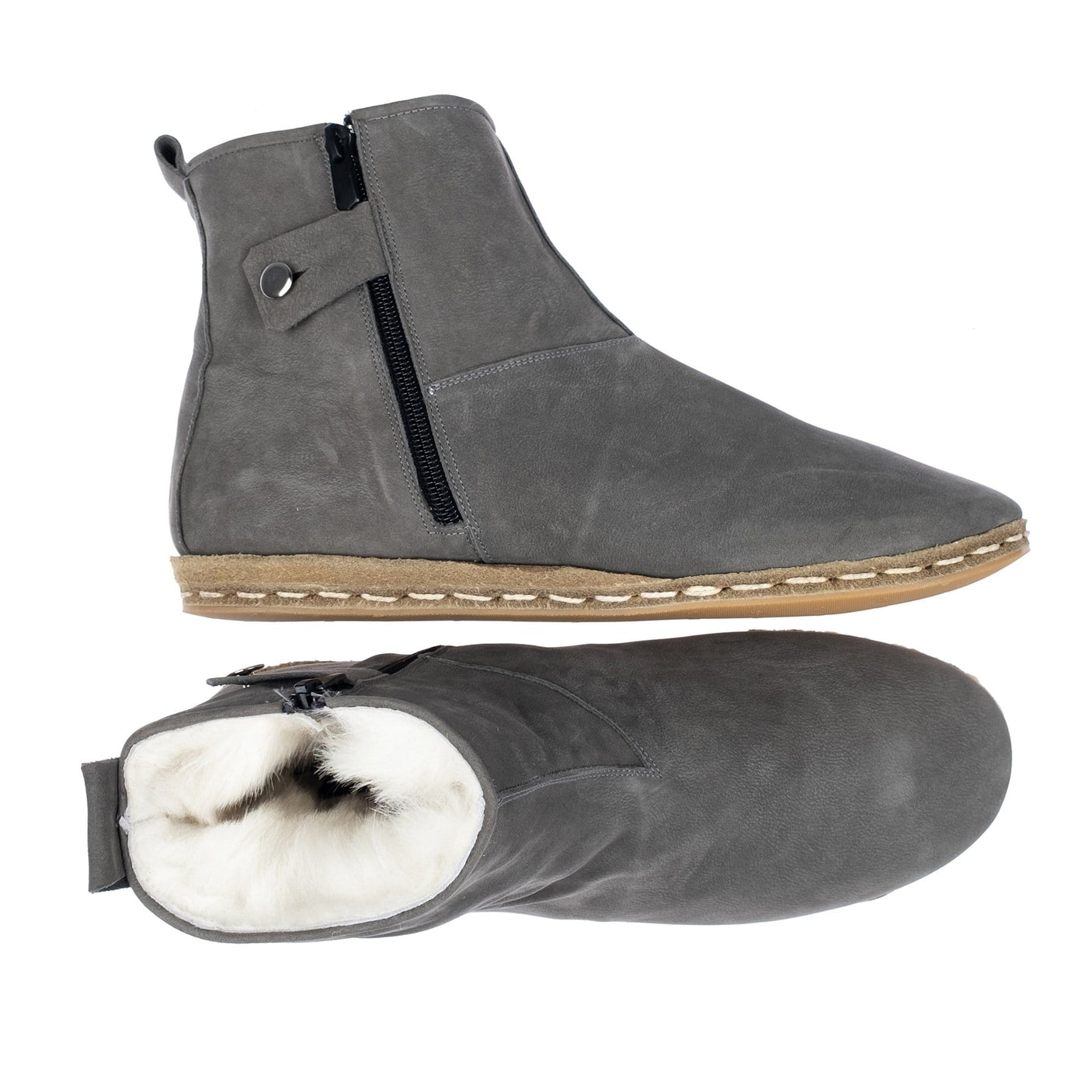 Women's Gray Leather Shearling Boots