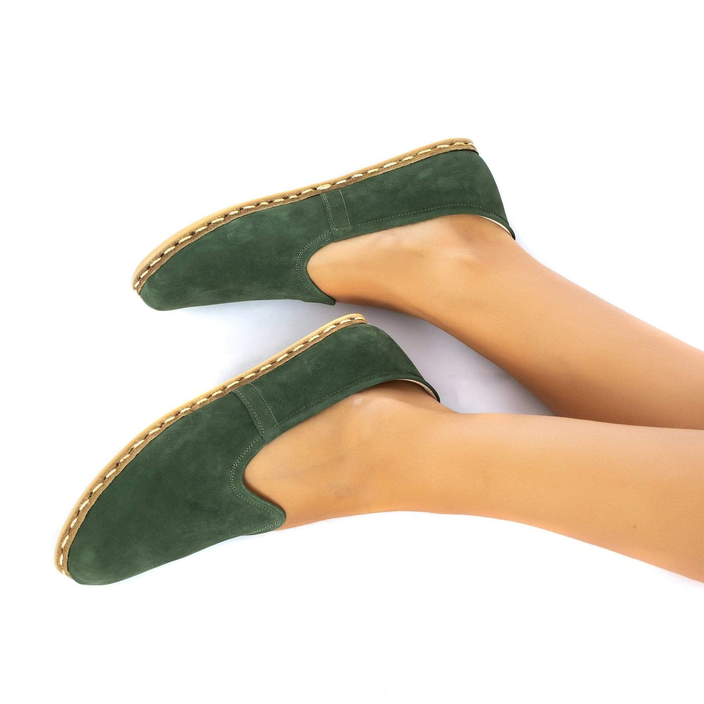 Women's Green Nubucks Slip On Shoes