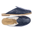 Women's Navy Leather Shearling Slippers