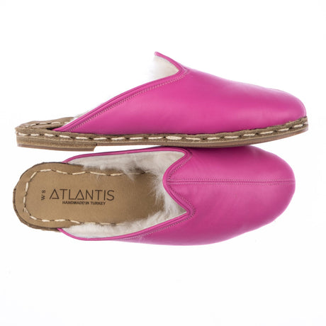 Women's Fuchsia Leather Shearlings Slippers