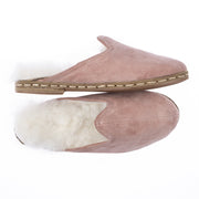Women's Pink Suede Leather Shearling Slippers