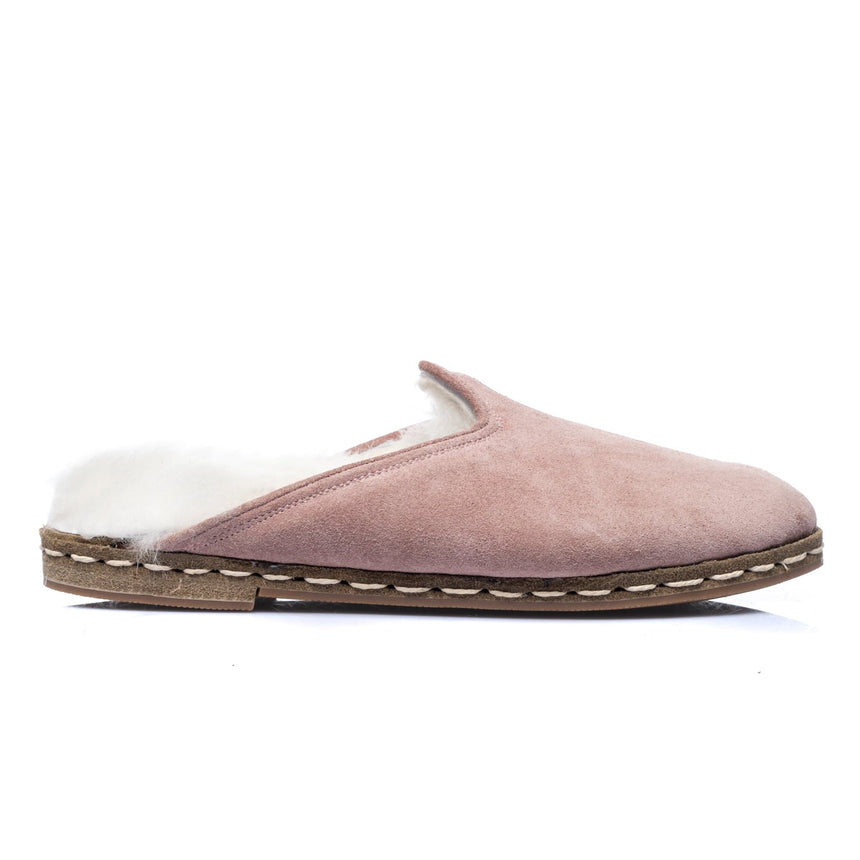 Erkek Pembe Süet Kürklü Terlik