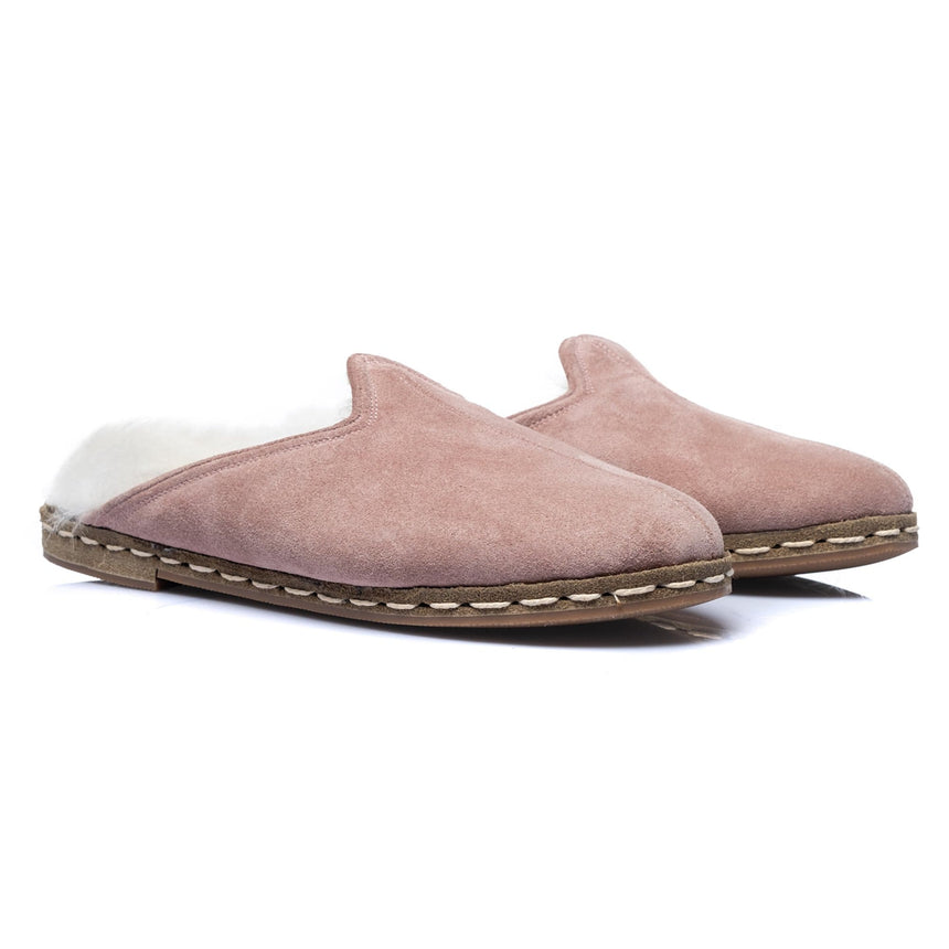 Erkek Pembe Süet Kürklü Terlik