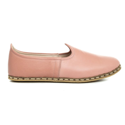 Women's Powder Pink Leather Slip On Shoes