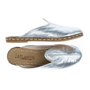 Women's Silver Leather Slippers