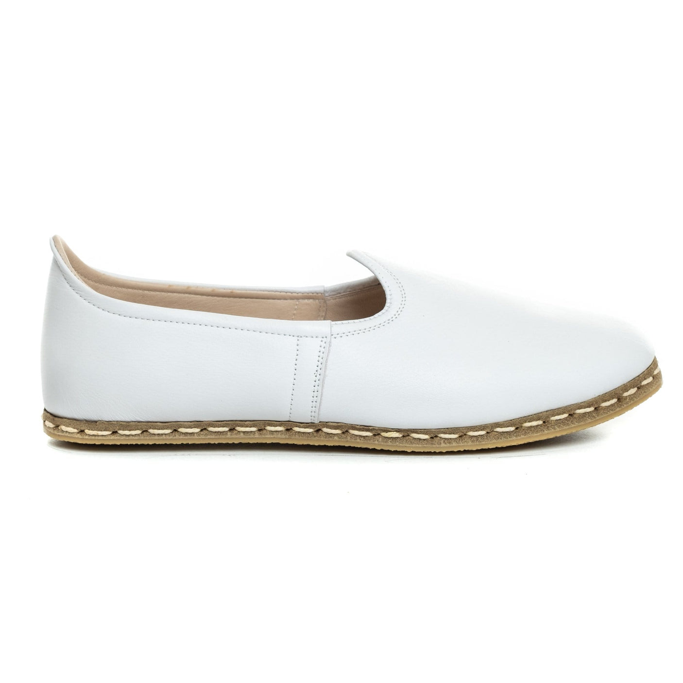 Women's White Leather Slip On Shoes