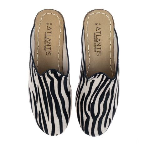 Women's Zebra Leather Slippers