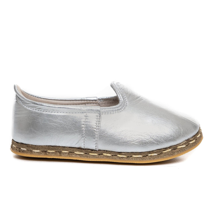 Kids Silver Leather Shoes