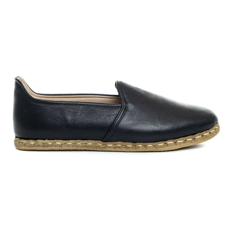 Women's Wrinkled Black Leather Slip On Shoes