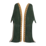 Women's Green Nubucks Leather Slip On Shoes