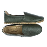Men's Leather Wrinkled Green Slip On Shoes