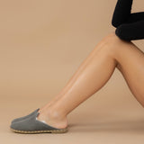 Women's Gray Leather Shearlings Slippers