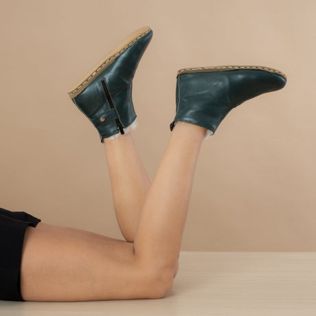 Women's Green Leather Shearling Boots