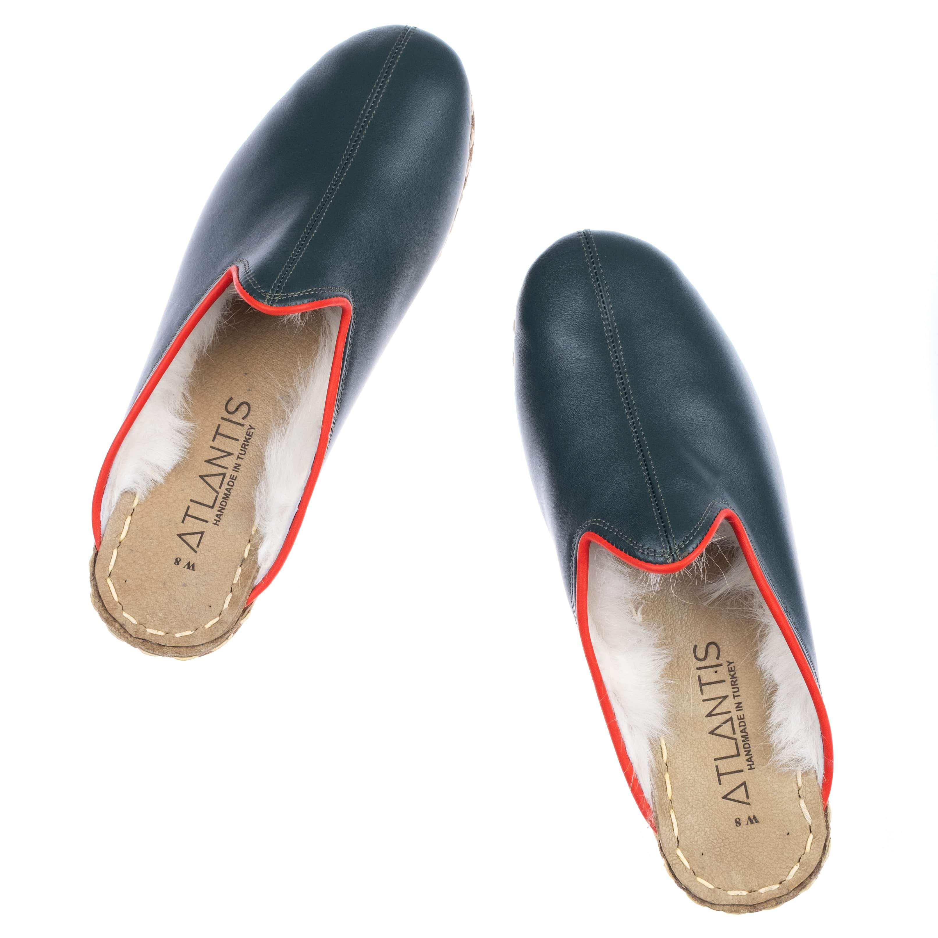 Men's Dark Green Slippers - Turkish Slippers for Men : Atlantis