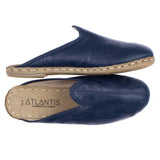 Women's Navy Leather Slippers