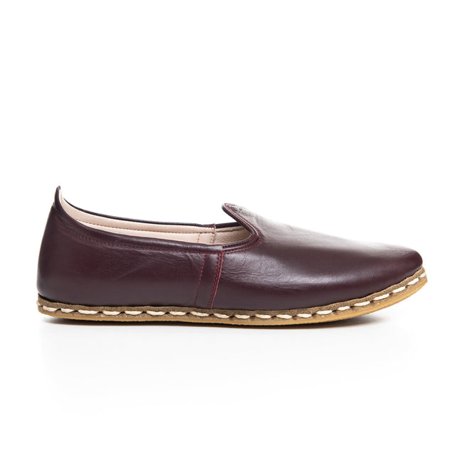Women's Maroon Leather Slip On Shoes