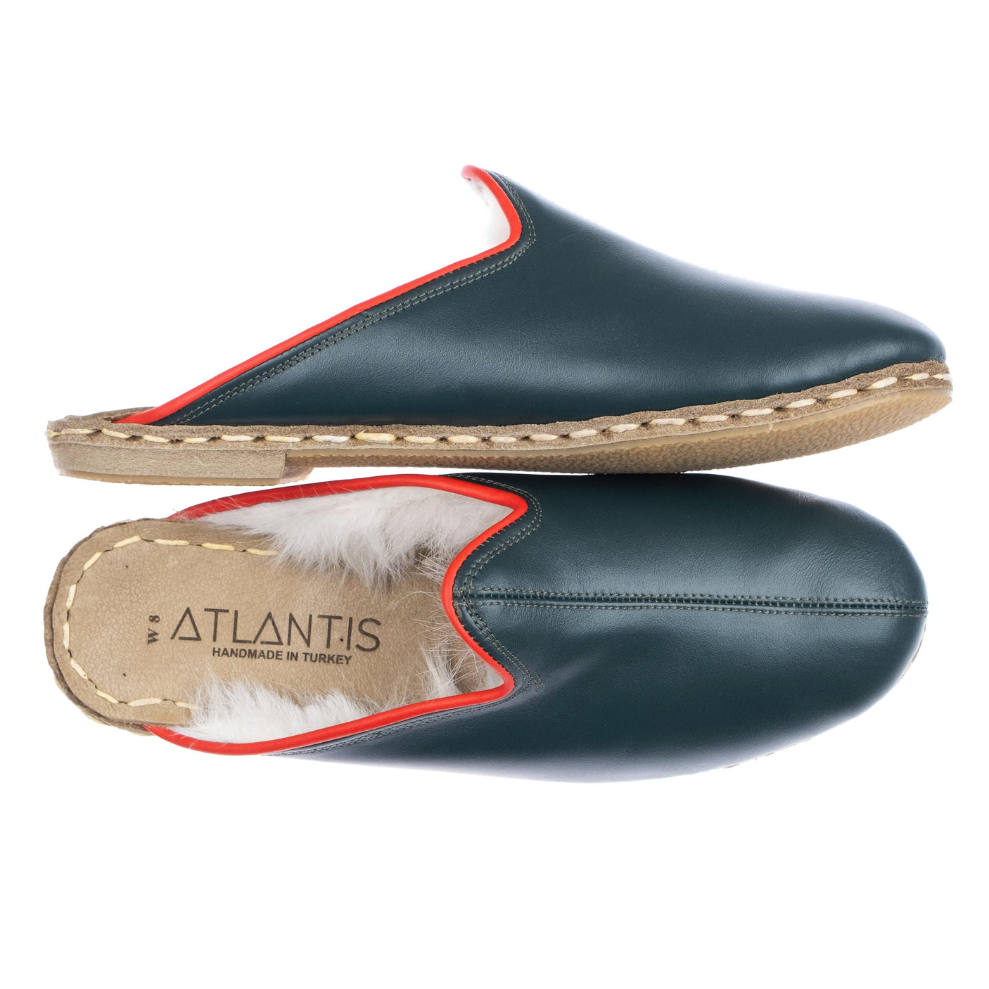 Dark Green Shearlings - Turkish Slippers for Women & Men : Atlantis Handmade Shoes