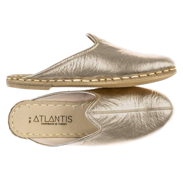 Women's Gold Leather Slippers