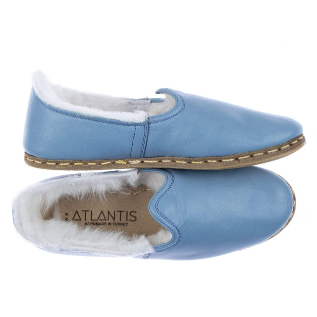 Women's Sky Blue Leather Shearling Shoes