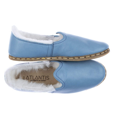 Women's Sky Blue Leather Shearling Shoes