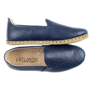 Women's Navy Leather Slip On Shoes