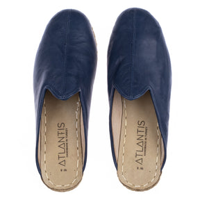 Men's Leather Navy Slippers