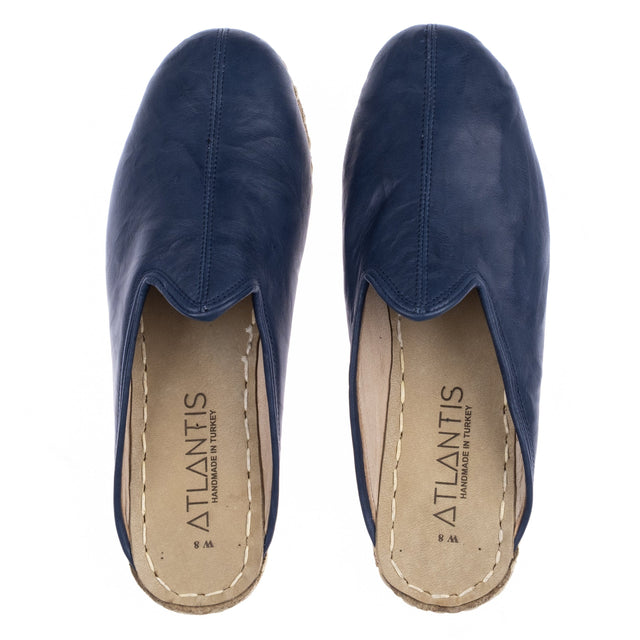 Men's Leather Navy Slippers