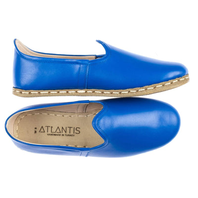 Women's Blue Leather Slip On Shoes