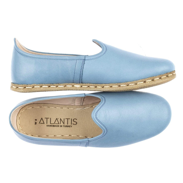 Women's Sky Blue Leather Slip On Shoes
