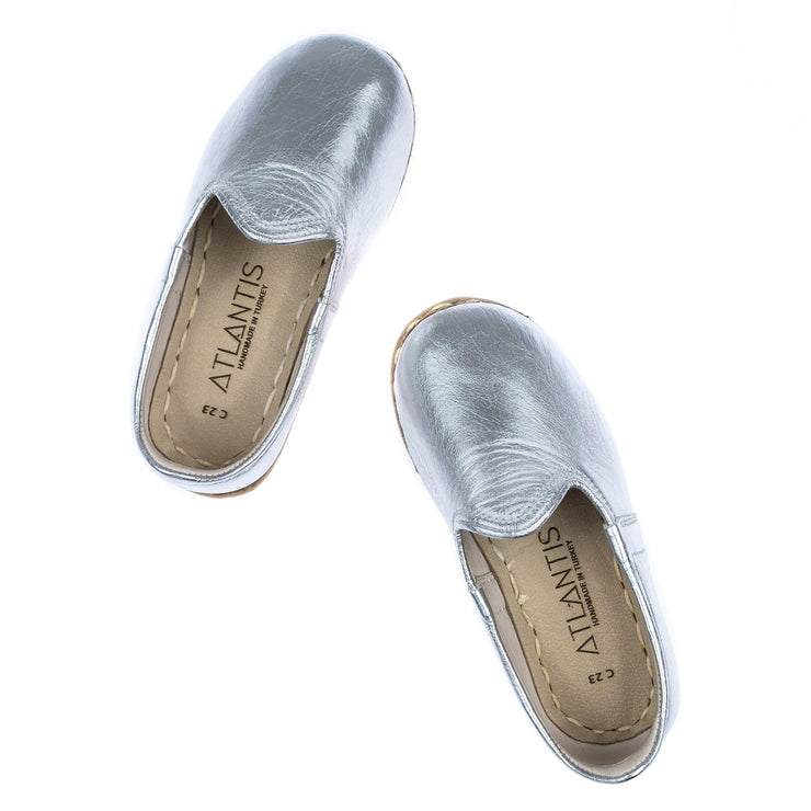 Kids Silver Leather Shoes