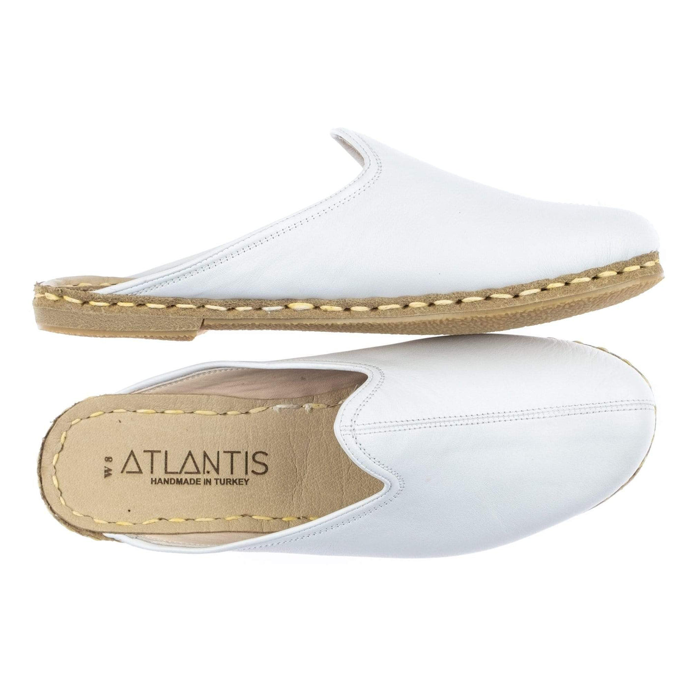 Women's White Leather Slippers